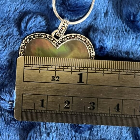 Abalone (Mother of Pearl) Heart Pendant, Marcasite Accents, Thai Sterling Silver - Picture 5 of 10